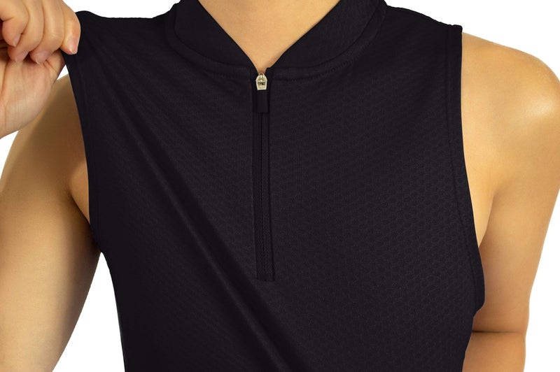 Three Sixty Six Womens Sleeveless Collarless Golf Polo Shirt with Zipper - Quick Dry Tank Tops for Women Black - Image 3